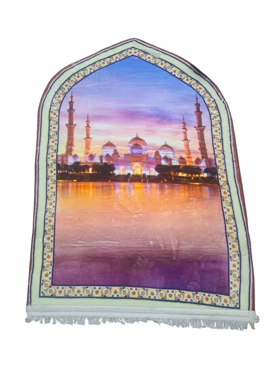 Luxurious Velvet Printed Prayer Mat - 1 Pcs in Maroon, Red, and Orange