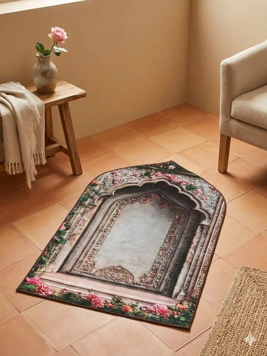 Luxurious Velvet Printed Prayer Mat - 1 Pcs in Maroon, Red, and Orange