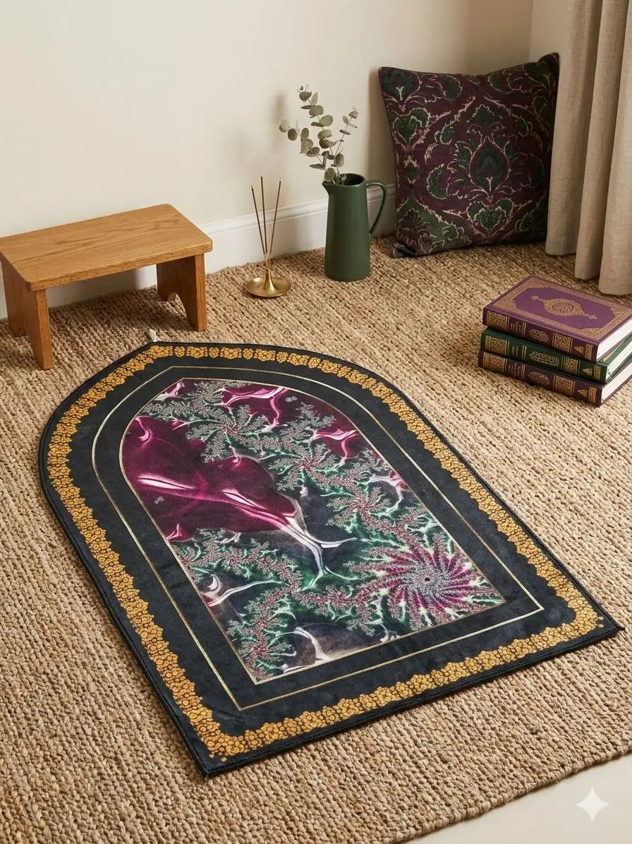 Luxurious Velvet Printed Prayer Mat - 1 Pcs in Maroon, Red, and Orange